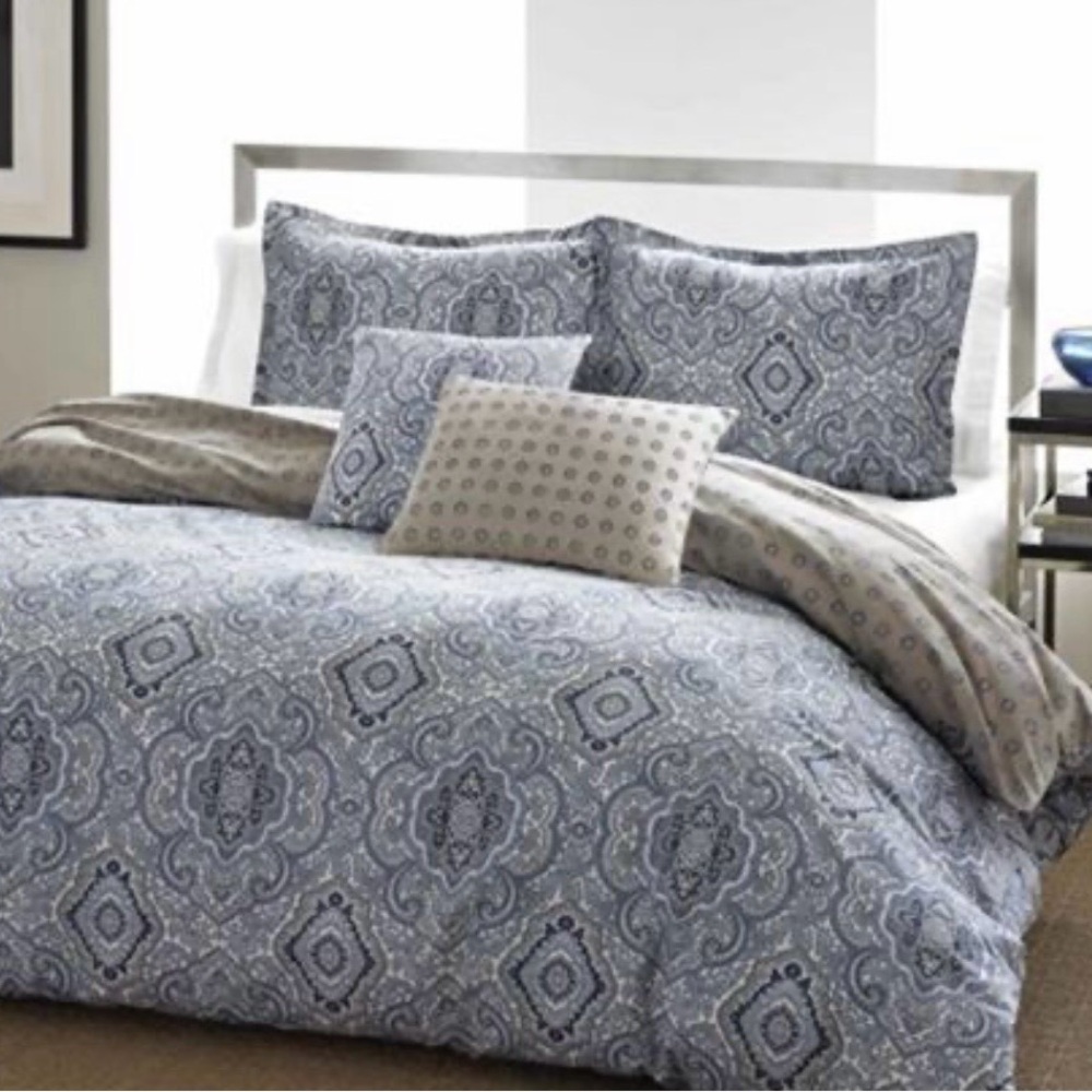 Carson Carrington Harstad Blue Cotton 3-piece Duvet Cover Set King